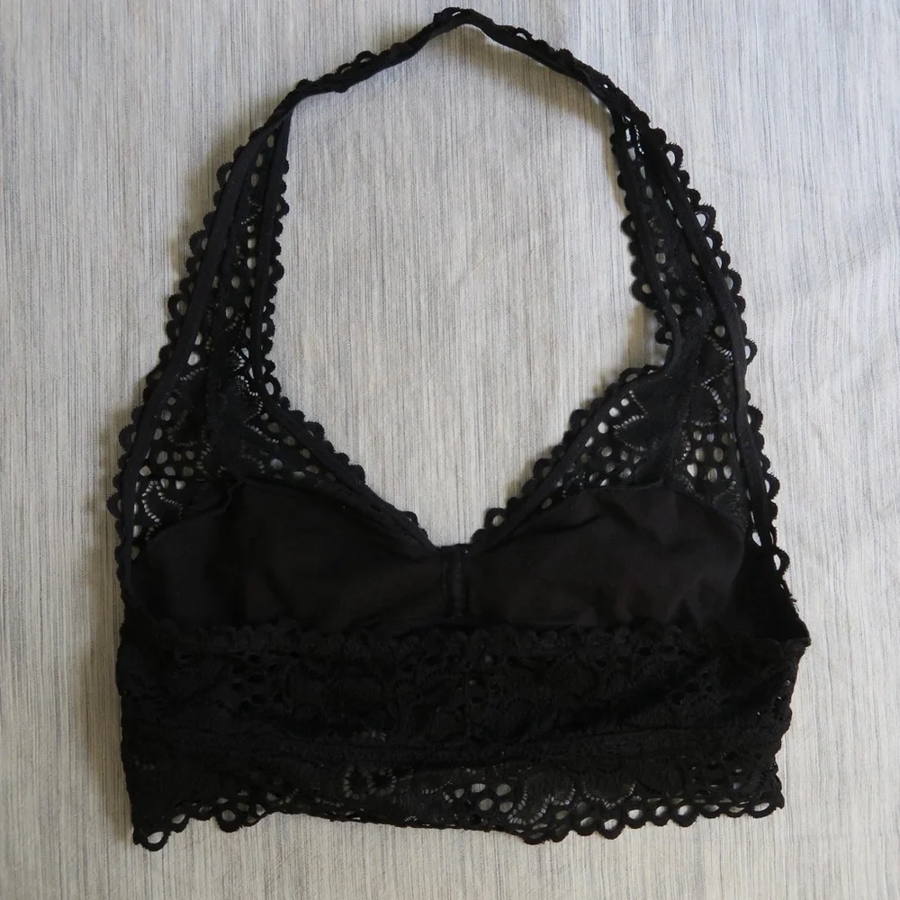 Aerie Black Floral Lace Bralette‎ Plunge Lightweight Pullover Comfy